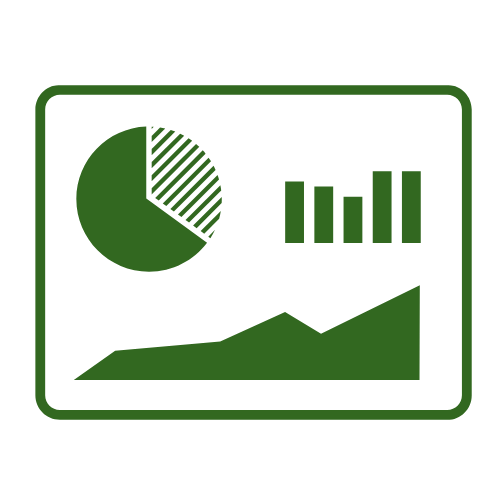 ARPA dashboard icon featuring stylized pie chart, bar graph and line graph in green.