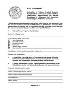 Declaration of Tobacco Product Importer