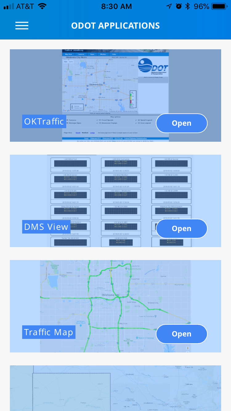 ODOT app view