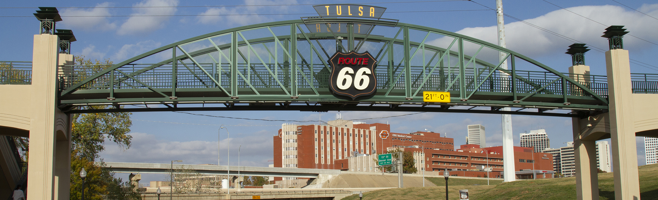 Route 66 Tulsa bridge sign