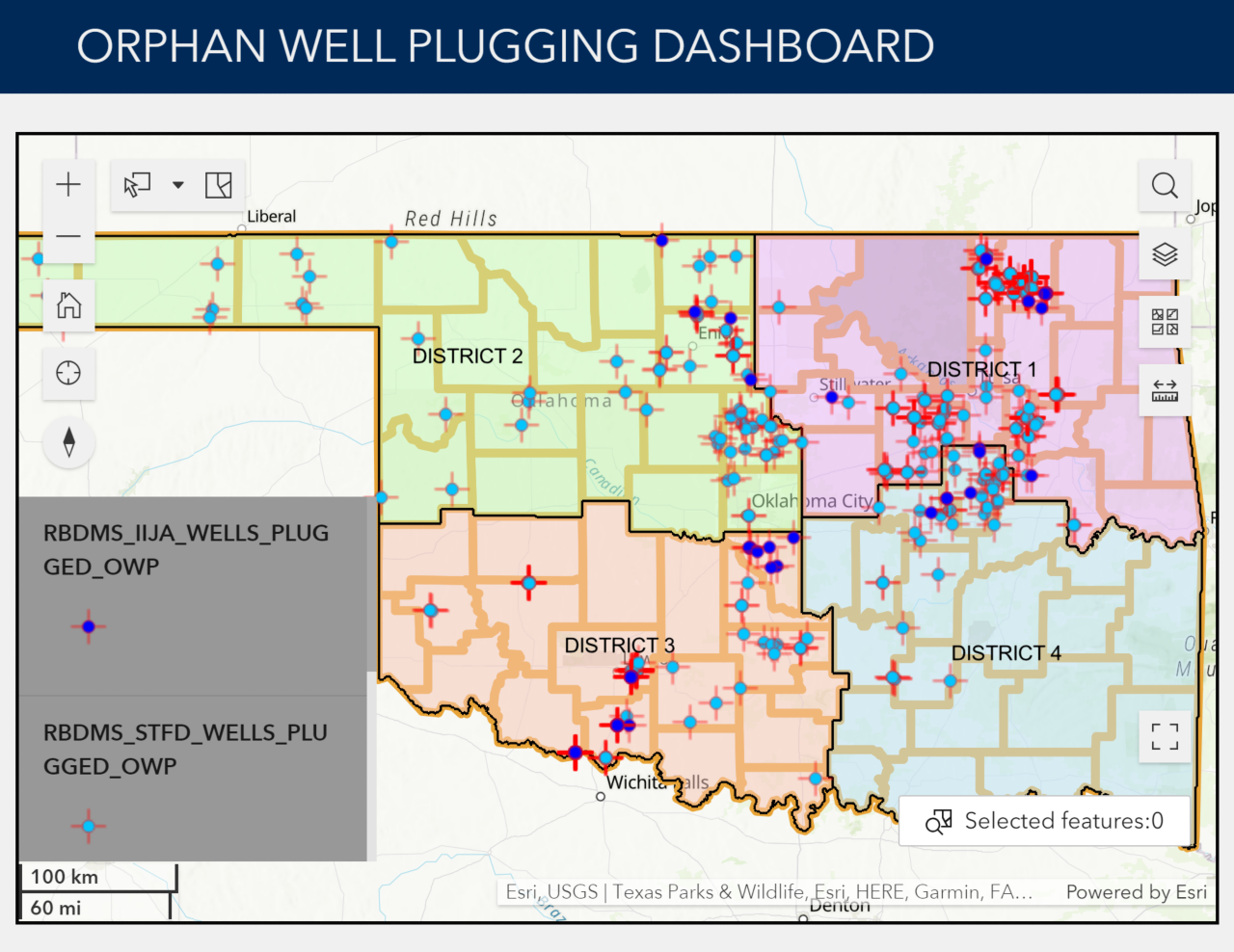 Map of Oklahoma with County Borders linking to OCC Well Data Finder