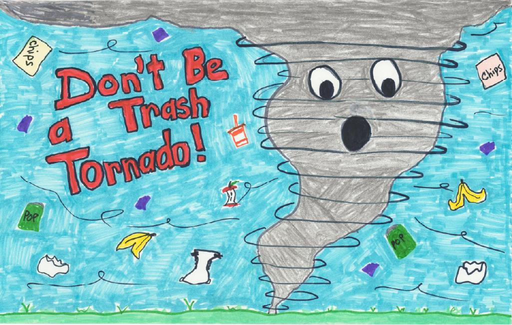 Tornado with text, "Don't be a trash tornado"