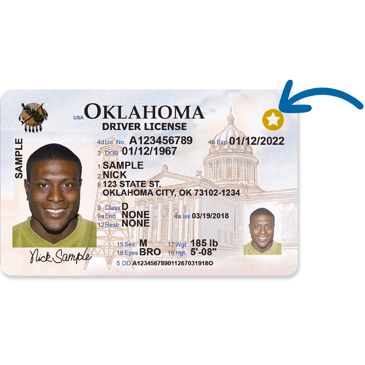 REAL ID license with star in the top right corner