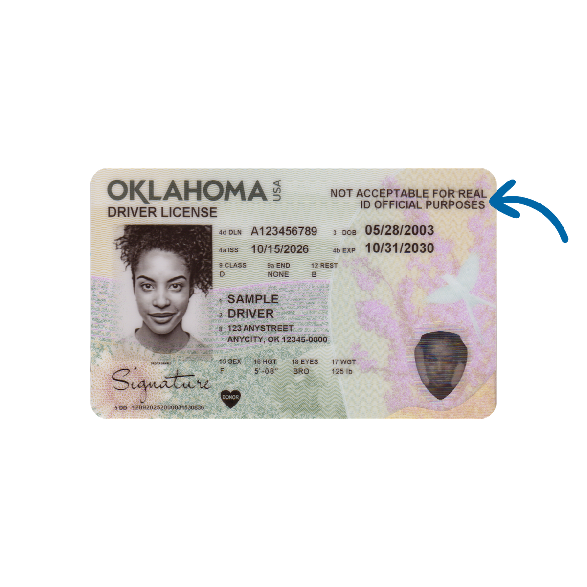 Non-REAL ID license with no star in the top right corner