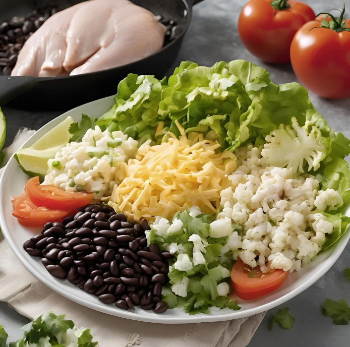 salad with beans, cheeses, and tomatoes