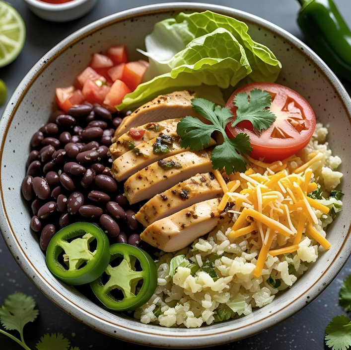 grilled chicken salad with beans, tomatoes, and jalapenos