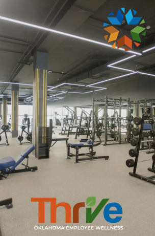 Weightroom with thrive logo at the bottom